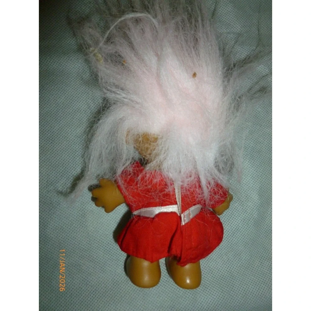Vintage Russ Berrie Troll Doll White Hair I Love You Red Dress Heart Apron 5